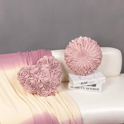 JWH Valentine's Day Throw Pillow Covers Decorative Flower Accent Pillow Cases Heart Shaped Cushion for Couch Living Room Bed Chair 14 x 16 Inches Rose Gold