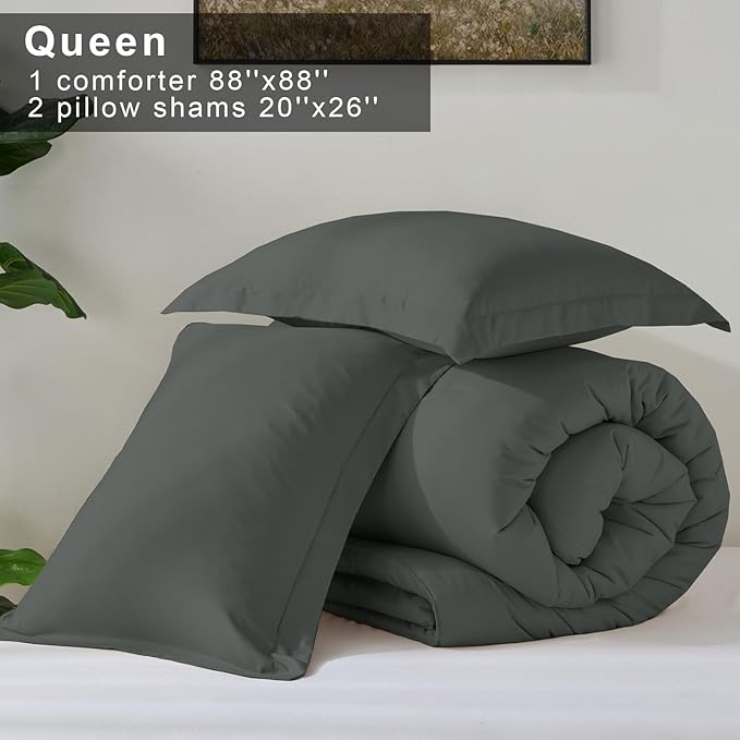 satisomnia Queen Comforter Set Grey 3 PCS, Lightweight Down Alternative Comforter Full Size