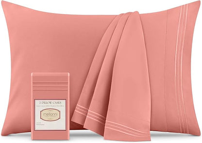 Mellanni Pillow Cases - Luxury, Extra Soft, Cooling Pillow Covers - 2 PC Iconic Collection Pillowcases - Envelope Closure (Standard/Queen 20" x 30", Coral)