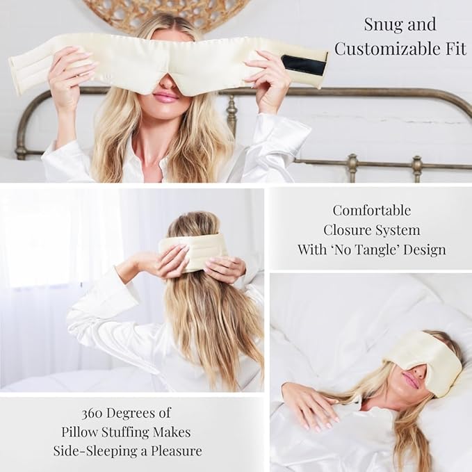 Padded Silk Sleep Mask, Total Blackout Liner Blocks Light, Lightweight, 100% Silk 22 Momme, Soft Lightweight Stuffing Feels Like a Cloud on Your Eyelids (Moonlight Yellow)