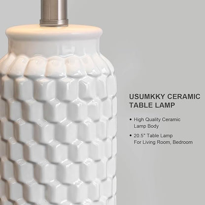 20.5" White Modern Ceramic Bedside Lamp Set of 2 for Bedroom Decor Farmhouse Table Lamp for Living Room Office Dorm