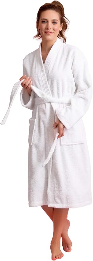 Soft Touch Linen Women's Robe Terry Cotton Cloth- Kimono Style- Thick, Breathable & Comfortable- Lightweight & Absorbent