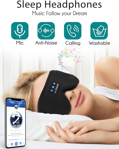 LC-dolida Sleep Mask with Bluetooth Headphones,Sleep Headphones Bluetooth Sleep Mask 3D Sleeping Headphones for Side Sleepers Best Gift and Travel Essential (Elegant Black)