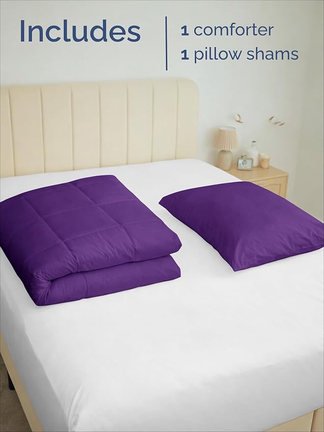 Twin XL Comforter Set - 2 Piece Bed Set for All Seasons - 1 Soft Quilted Comforter with Corner Tabs & 1 Pillow Sham - Comfy & Breathable - Premium Down Duvet Insert - Oeko-TEX - Twin XL Size, Purple
