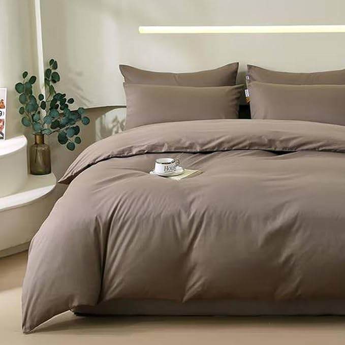 Nanko King Size Comforter Set Brown, All Season Soft Down Alternative Duvet Insert, Microfiber Filling Bed Sets, Modern Farmhouse Bedding Sets in a Bag for Women Men 104 x 90 inch 3 PCS Dark Coffee