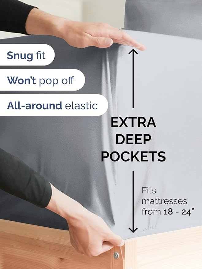 Extra Deep Full Sheet Set - 6 Piece Breathable and Cooling Sheets - Hotel Luxury Bedding for Women, Men, Kids & Teens - Easy & Secure Fit - Soft, Wrinkle Free & Comfy - Extra Deep Pockets - Steel Blue