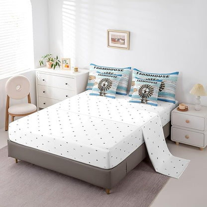 Erosebridal King Size Windmill Comforter Sets with Sheets 7-Piece Rustic Farmhouse Decor Bed-in-a-Bag (1 Comforter, 1 Flat Sheet 1 Fitted Sheet 2 Pillowcases and 2 Throw Pillow Covers)