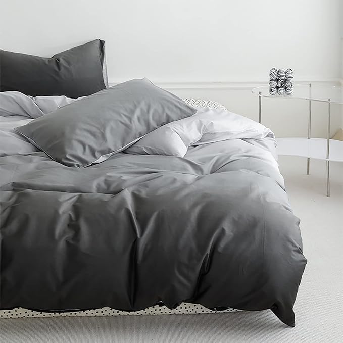 Luxlovery Grey Gradient Comforter Set Queen Grey and White Bedding Set Full Men Women Minimalist Bedding Set Light Gray Soft Breathable Blanket Quilts Gradient Comforter Set
