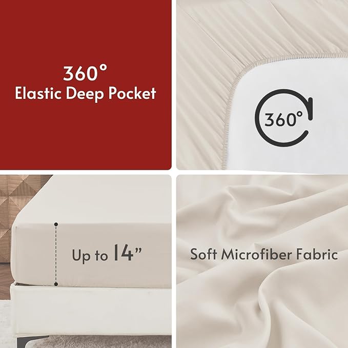 MUXHOMO 7 Pieces King Comforter Set, Reversible Bed in a Bag King Size, All Season Bedding Set with Comforter, Flat Sheet, Fitted Sheet, Pillowcases & Shams, Light Grey & Beige