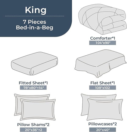 HEVUMYI King Comforter Set - 7-Piece All Season Bed in a Bag King, Ultra Soft Bedding Set with Comforter, Flat Sheet, Fitted Sheet, Pillowcases, Pillow Shams, Orange & Light Grey