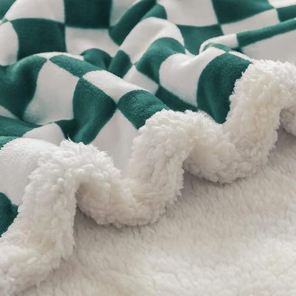 LOMAO Sherpa Throw Blanket Fleece Blanket with Checkered Pattern Soft Thick Blanket for Couch, Bed, Sofa Luxurious Warm and Cozy for All Seasons (Green, 60"x80")