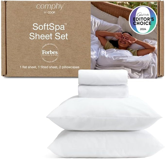 Coop Home Goods Comphy SoftSpa Bed Sheet Set of 4 Pieces, White Cal King, Super Soft California King Sheets, Flat and Fitted, Luxury Spa and Hotel Quality Bed Sheets and Pillowcase Set