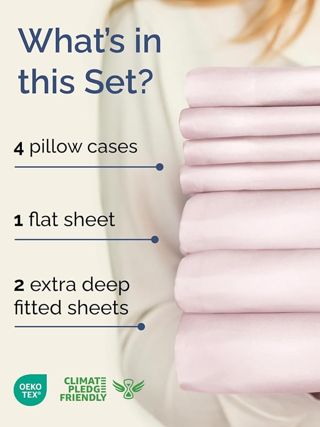 Extra Deep Split King Sheet Set - 7 Piece Breathable and Cooling Sheets - Hotel Luxury Bedding for Women, Men, Kids & Teens - Easy Secure Fit - Soft & Wrinkle Free - Extra Deep Pockets - Lavender Pink