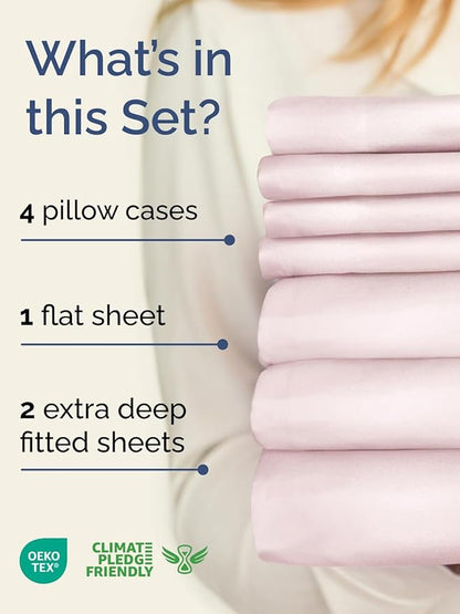 Extra Deep Split King Sheet Set - 7 Piece Breathable and Cooling Sheets - Hotel Luxury Bedding for Women, Men, Kids & Teens - Easy Secure Fit - Soft & Wrinkle Free - Extra Deep Pockets - Lavender Pink