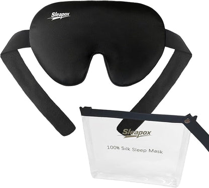 100% Pure Silk Eye Mask,Natural Sleep Masks for Women Complete Blackout Breathable Satin Sleeping Mask for Men with Pouch/Adjustable Ultra Soft Strap Extra Large(XL) Ideal Christmas Gift