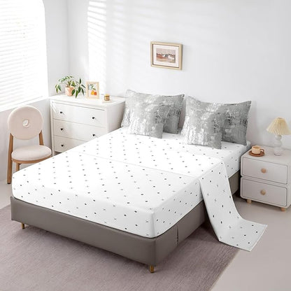 Erosebridal Grey Graffiti Bedding Comforter Sets 7-Piece Vintage Grunge Bedding Set, Abstract Artwork King Size Comforter Set with Flat Sheet, Fitted Sheet, Pillowcases and Throw Pillow Covers