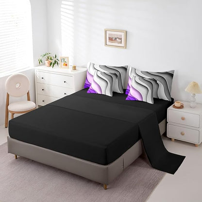 Erosebridal Grey Purple Gradient Bedding Queen Size 7-Piece for Kids Teens Geometric Stripe Comforter Set, Aesthetic Wave Bedding Comforter Sets Modern Abstract Bed in a Bag, Ombre Bedding Accessories