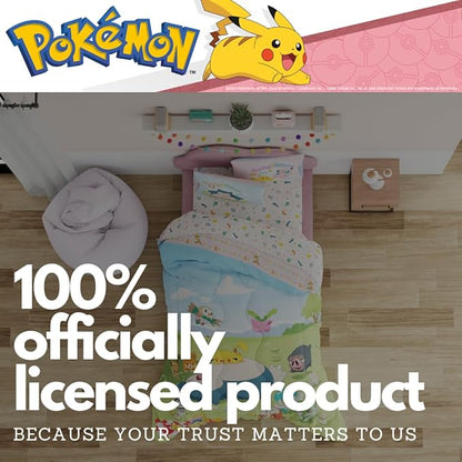 Pokemon Bedding Super Soft Comforter and Sheet Set with Sham, 4 Piece Twin Size, Featuring Snorlax, Pikachu, Eevee & Jigglypuff (Officially Licensed Product) by Franco