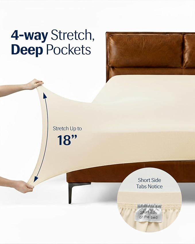 REST® Evercool®+ Starter Sheet Set, Full Size, Ivory, Breathable Bed Sheet for Hot Sleeper and Night Sweats, with Pillowcases, Ionic+ Self-Cleaning Silver Yarn for Sensitive Skin, 3PCS No Flat Sheet