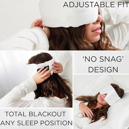3D Silk Sleep Mask, Sleep Longer in Total Darkness and Comfort, Total Blackout Liner Blocks Light, Lightweight, 100% Silk 22 Momme, Foam Countour Does Not Crush Eyelashes (Pearl White)