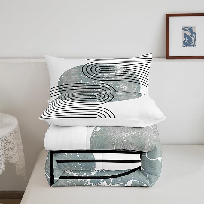 Erosebridal Mid Century Bedding Set Queen Modern Minimalism Comforter Set, Navy Blue Grunge Duvet Insert Black Stripe Quilt Set, Aesthetic Abstract Bedding Comforters & Sets 3pcs with 2 Pillow Case