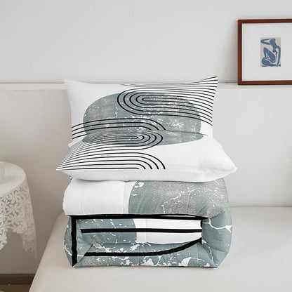 Erosebridal Mid Century Bedding Set Queen Modern Minimalism Comforter Set, Navy Blue Grunge Duvet Insert Black Stripe Quilt Set, Aesthetic Abstract Bedding Comforters & Sets 3pcs with 2 Pillow Case