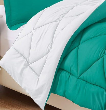 Elegant Comfort Goose Down Alternative -Diamond-Stitched- Quilted 2-Piece Reversible Comforter Set/Duvet Insert Soft Bedding-Medium Warmth for All Seasons, Twin/Twin XL, Teal/White