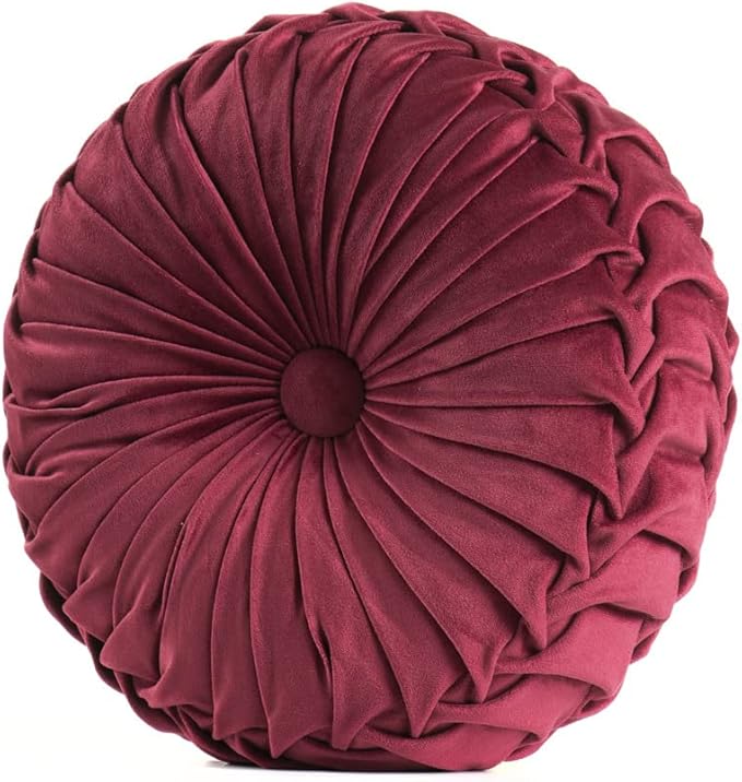 S_SSOY Round Throw Pillow for Couch Decorative 13"X13" Pumpkin Round Velvet Cushion for Sofa Bed Chair Floor Car Decorative (Red)