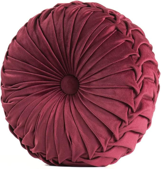 S_SSOY Round Throw Pillow for Couch Decorative 13"X13" Pumpkin Round Velvet Cushion for Sofa Bed Chair Floor Car Decorative (Red)