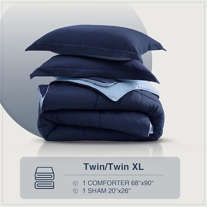 satisomnia Twin Comforter Set, Navy Blue Bedding Comforters Twin XL Size, 2 Pieces Down Alternative Bed Comforter Lightweight, Soft Quilted Bed Set Breathable, Reversible All Season Bedding Sets