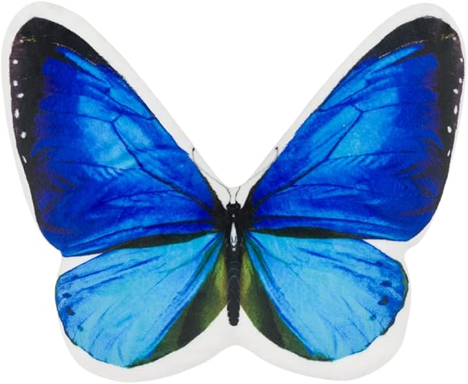 JWH 3D Butterfly Pillow Print Neck Pillows for Car Travel Plane Airplane Trip Headrest Small Pillow Long Flights Essentials Cute Head Rest with Elastic 8 x 12 Inch Royal Blue