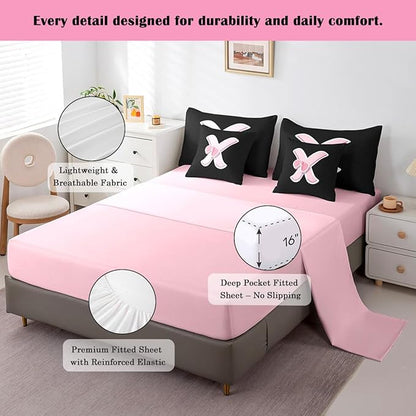 jejeloiu Kawaii Pink Bow Full Comforter Set with Sheets,Gifts for Women Teen Girl,Monogrammed 7 Piece Bedding Set,Soft Personalized Initial Letter X Bed in a Bag with Comforter,Sheets,Pillowcases