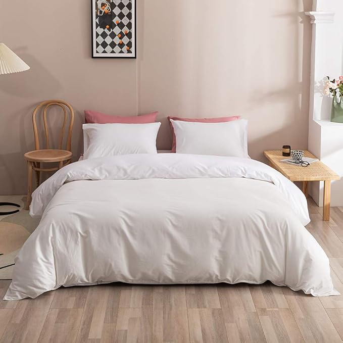 Wellboo White Comforter Sets Solid Color Bedding Comforter Set Women Men Soft Plain White Quilts Cotton Modern Durable Blankets Bedding Adults Teens Bed
