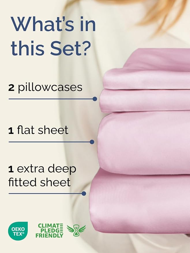 Extra Deep Twin XL Sheet Set - 4 Piece Breathable and Cooling Sheets - Hotel Luxury Bedding for Women, Men, Kids & Teens - Easy & Secure Fit - Soft and Wrinkle Free - Extra Deep Pockets - Light Pink