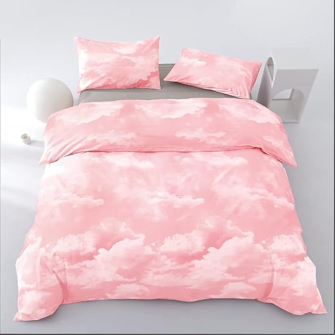 CLOTHKNOW Pink Comforter Set California King 3Pcs Cloud Bedding Comforter Sets Sky Bed Comforter Light Pink Bed Comforter Sets Cal King