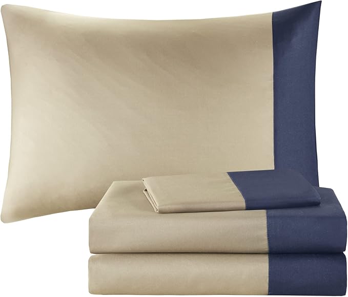 Intelligent Design Robbie 9-Piece Full Comforter Set – Lightweight All-Season Plaid Bedding, Navy/Tan, Cozy Bed-in-a-Bag with Matching Shams & Decorative Pillow, Modern Casual Style