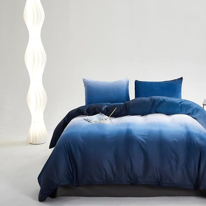 KAREVER Blue and White Gradient Comforter Set - Cal King, Modern Farmhouse Flannel Comforter with Soft Quilt