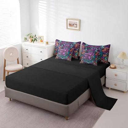 Erosebridal Elephant Twin Comforter Set 7-Piece African Animal Theme Bedding Comforter Sets Purple Gradient Bed in a Bag Tribal Paisley Bedding Set Jungle Wildlife Bed Sheets Set Elephant Decor