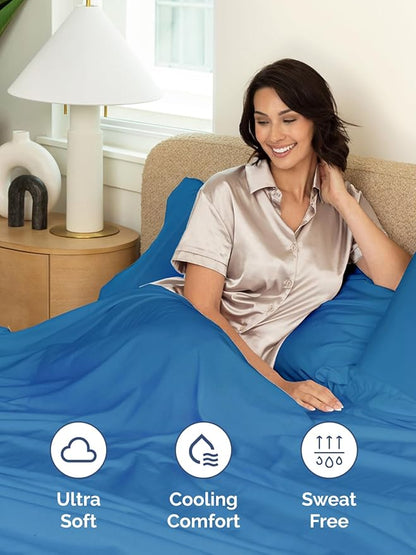 Extra Deep Split King Sheet Set - 7 Piece Breathable and Cooling Sheets - Hotel Luxury Bedding for Women, Men, Kids & Teens - Easy Secure Fit - Soft & Wrinkle Free - Extra Deep Pockets - Royal Blue