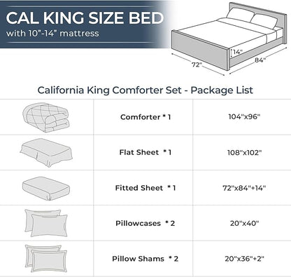 HEVUMYI Olive Green California King Comforter Set - 7-Piece All Season Bed in a Bag Cal King, Ultra Soft Bedding Set with Comforter, Flat Sheet, Fitted Sheet, Pillowcases, Pillow Shams