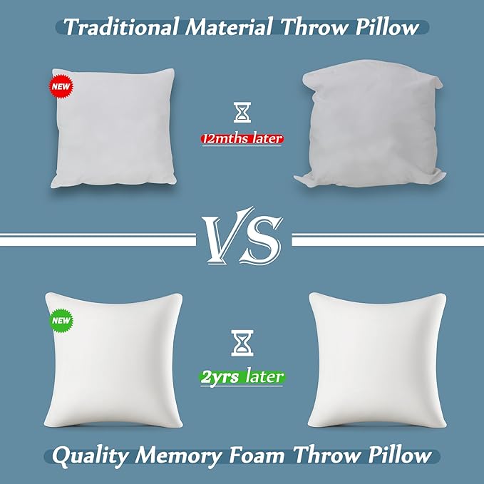 AM AEROMAX 18 × 18 Throw Pillow Memory Foam Pillow Insert - Square Accent Pillow for Decorative Cushion Bed Couch Sofa - Non-Deforming Over Time