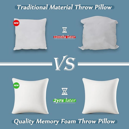 AM AEROMAX 18 × 18 Throw Pillow Memory Foam Pillow Insert - Square Accent Pillow for Decorative Cushion Bed Couch Sofa - Non-Deforming Over Time