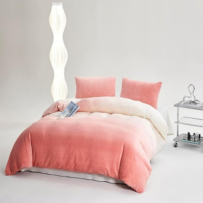 Cottonight Pink Velvet Comforter Queen Fluffy Flannel Bedding Set Women Men Thick Warm Winter Blanket Quilts Sherpa Micromink Light Pink Modern Chic Plush Fashion Bedding
