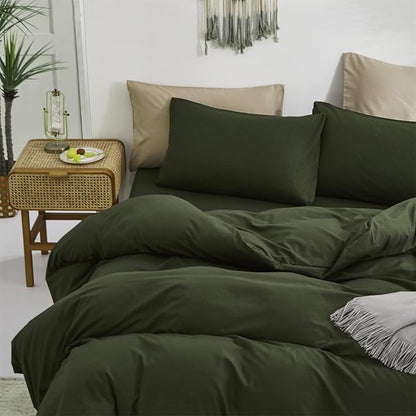 Luxlovery Army Green Comforter Set Twin Dark Green Bedding Set Minimalist Bedding Set Soft Breathable Blanket Quilts Modern All Season Comforter Set