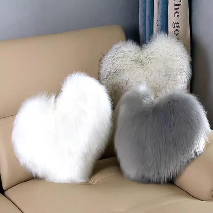 HANDKEI Love Pillow, Heart-Shaped Long Plush, Pink Imitation Wool, Living Room Sofa, Cute Cushion, Bedside Cushion (Purple, 11.81 inch X 15.74 inch)