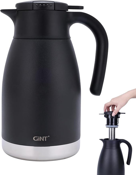 GiNT 51oz Thermal Coffee Carafe with Infuser – Insulated Tea Carafe, Removable Filter, Dishwasher-Safe | 1.5L 6–7 Cups, Wide Mouth, Leak-Proof Seal | Stainless Steel Beverage Server for Home & Office