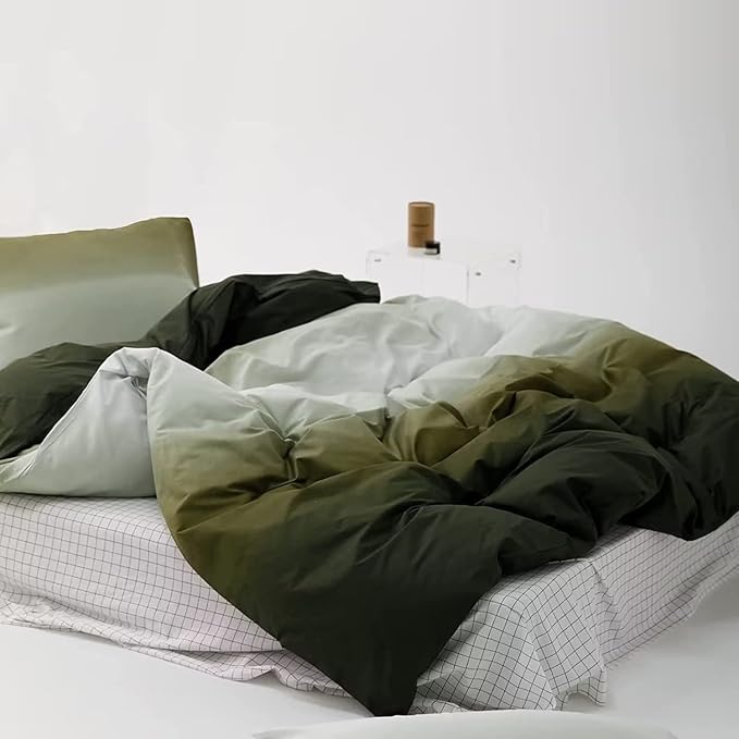 Houseri Gradient Green White Comforter Set Queen Olive Green Bedding Comforter Queen Size Teen Boys Girls Army Green Queen Size Comforter Sets Women Aesthetic Light Dark Green Bedding Comforters Queen