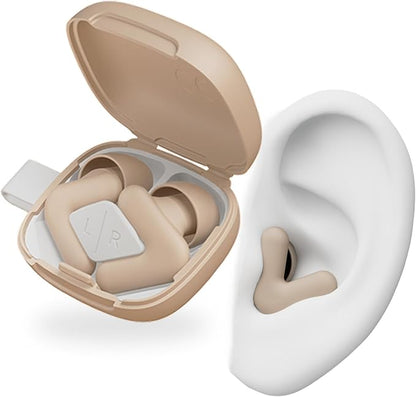 Alpine Silence Earplugs for Sleep, Focus & Travel - V-Shape Snug Fit & Soft Oval Tips – 4 Sizes XS/S/M/L - Comfortable, Reusable Hearing Protection - SNR 22dB & NRR 16 Noise Reduction – Beige