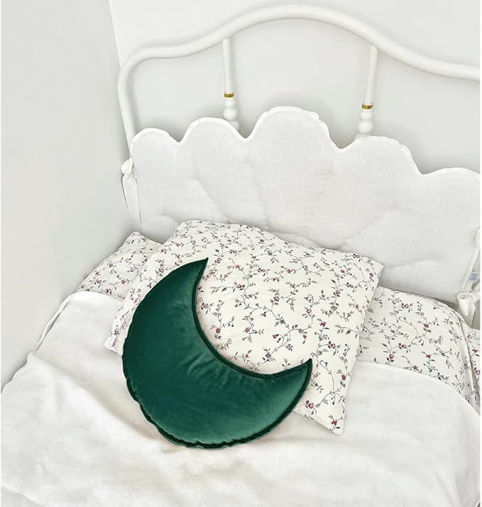 Moon Shaped Throw Pillow Star Couch Cushion Decorative Pillows Fluffy Velvet Stars Home Decor Plush for Bedroom (Moon, Dark Green)