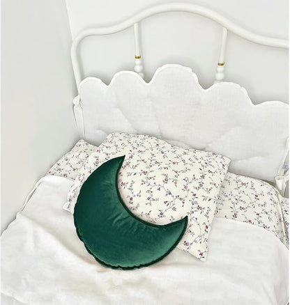 Moon Shaped Throw Pillow Star Couch Cushion Decorative Pillows Fluffy Velvet Stars Home Decor Plush for Bedroom (Moon, Dark Green)